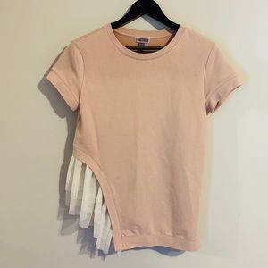 Soft Pink Short Sleeve Sweatshirt w Ruffle Hem